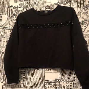 Black Cropped Long Sleeve Top